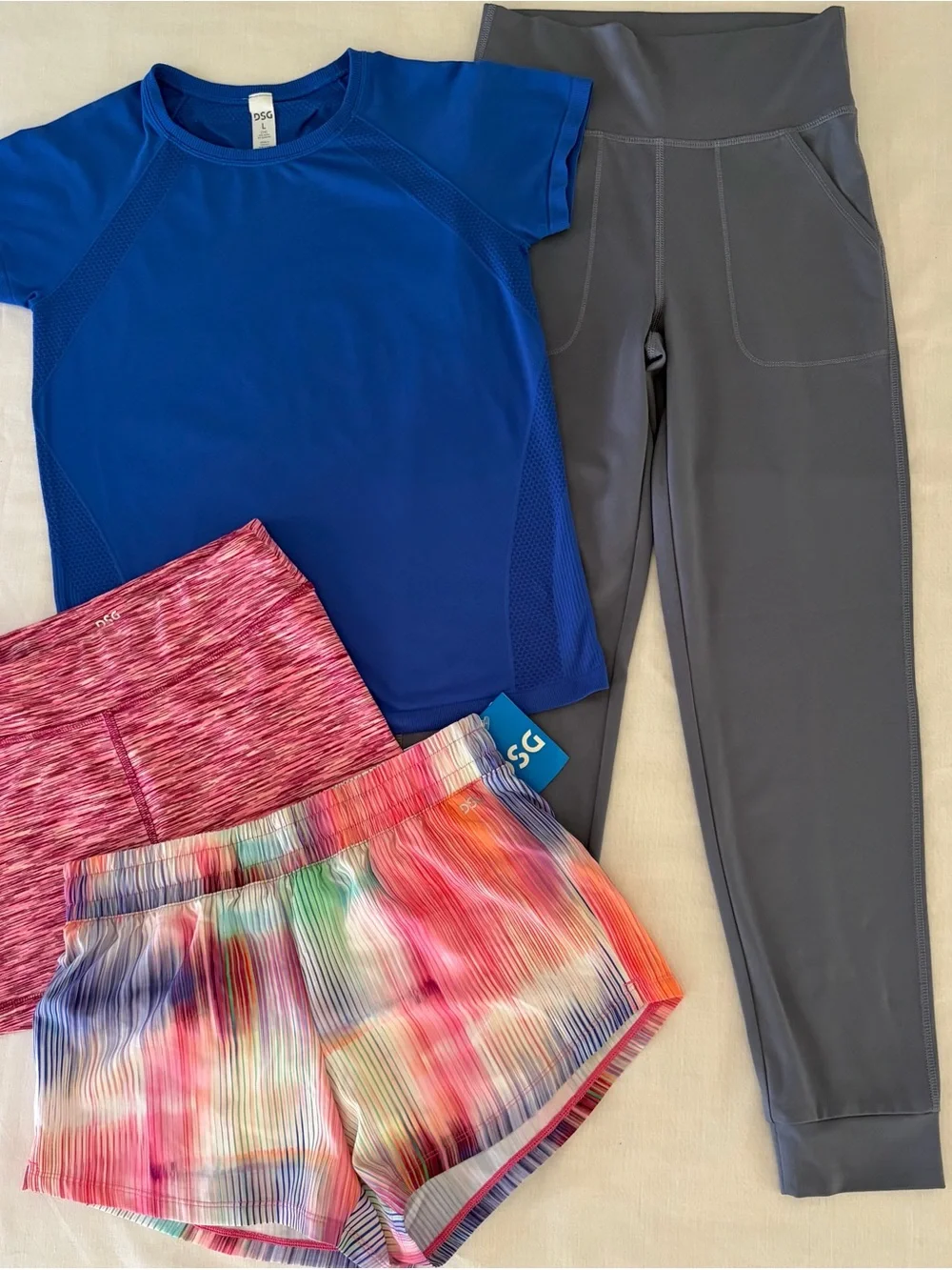 Girls Lg (14) ~ DSG ~ Active Tee, Leggings, Biker and Running Shorts~ 4pc Bundle
